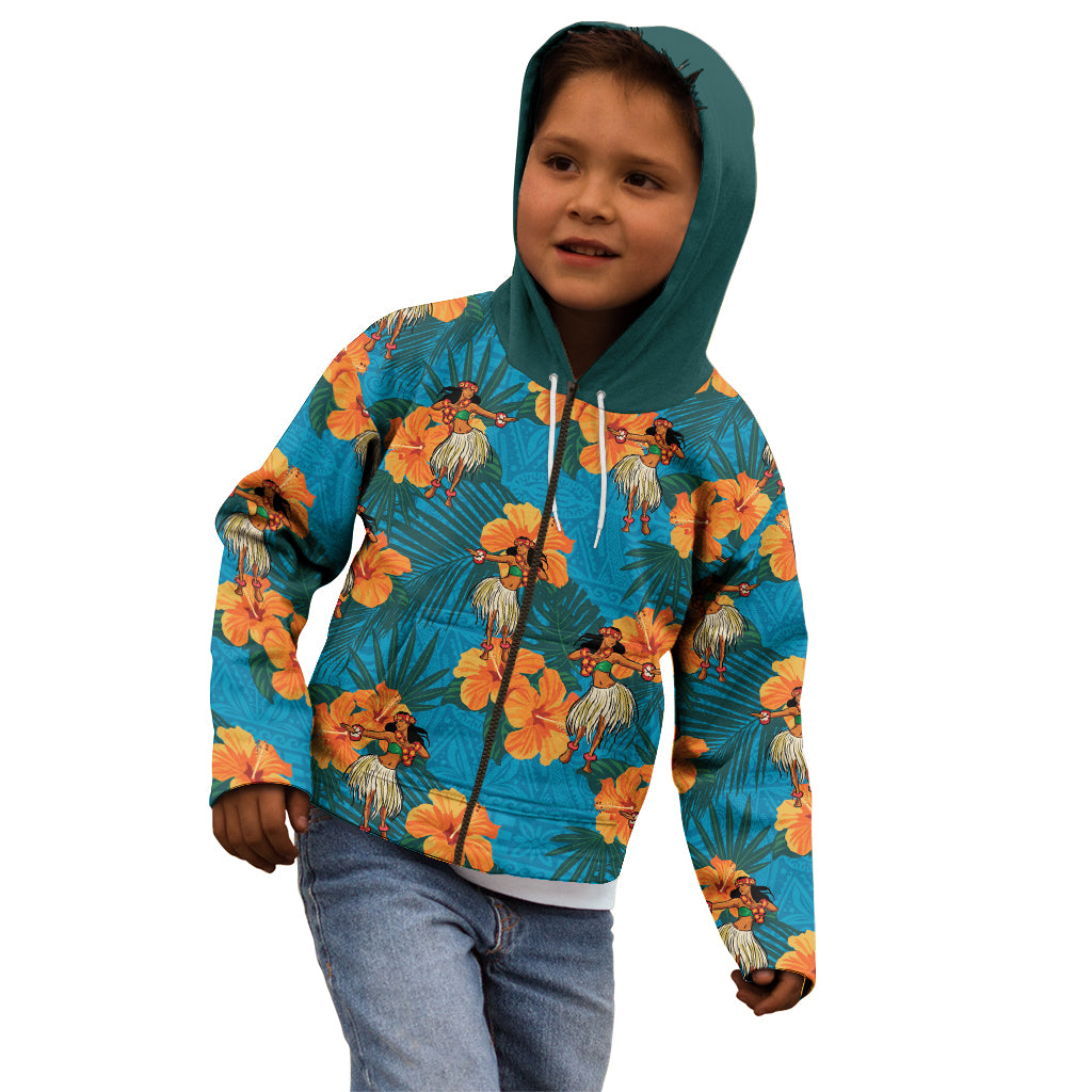 Hawaii Luau Party Kid Hoodie Dancing Girl Tropical Flowers LT14 - Polynesian Pride
