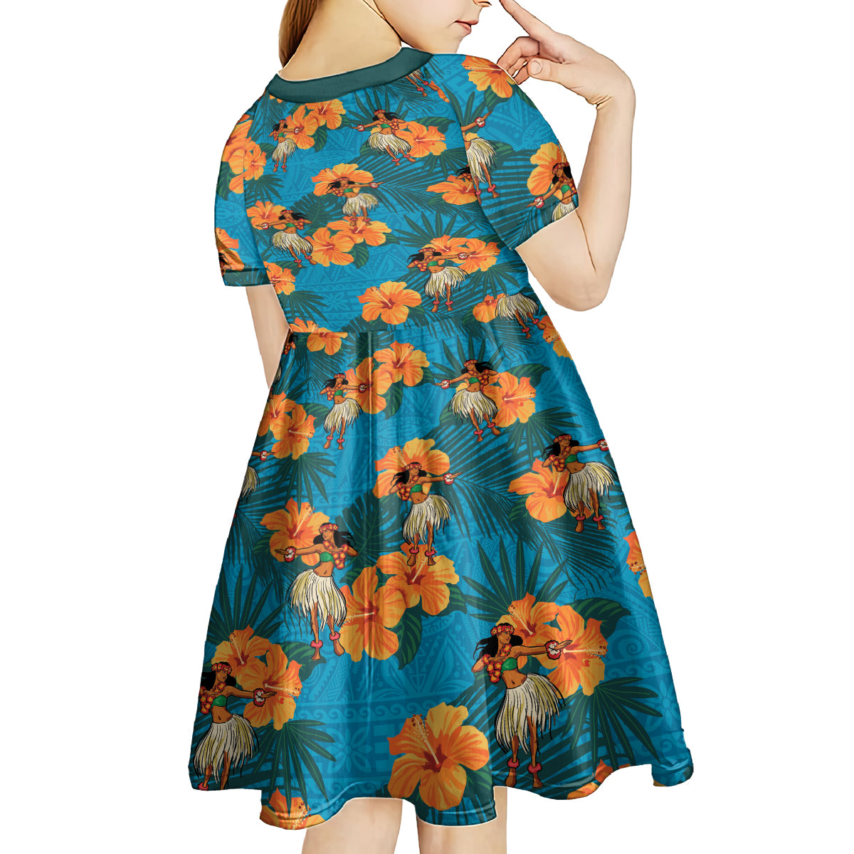 Hawaii Luau Party Kid Short Sleeve Dress Dancing Girl Tropical Flowers LT14 - Polynesian Pride