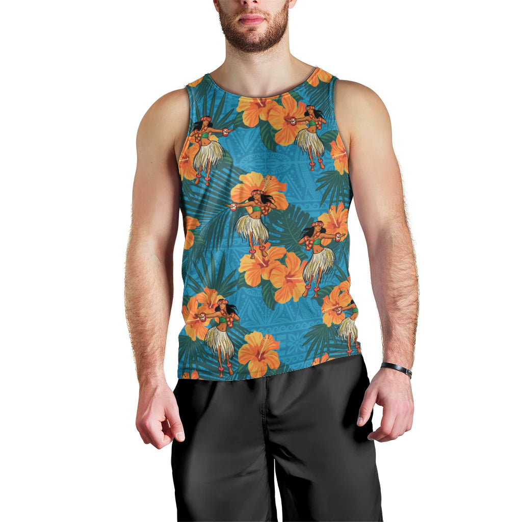 Hawaii Luau Party Men Tank Top Dancing Girl Tropical Flowers LT14 - Polynesian Pride