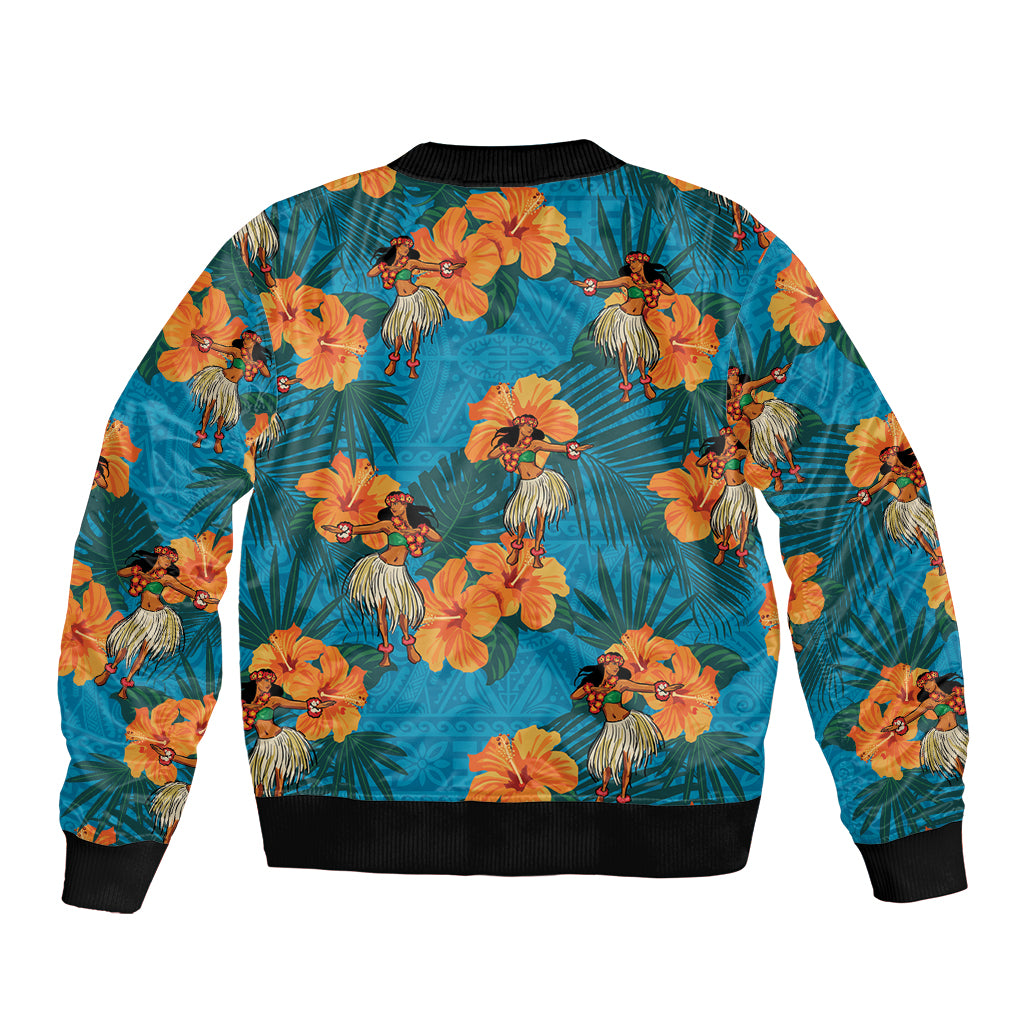 Hawaii Luau Party Sleeve Zip Bomber Jacket Dancing Girl Tropical Flowers LT14 - Polynesian Pride