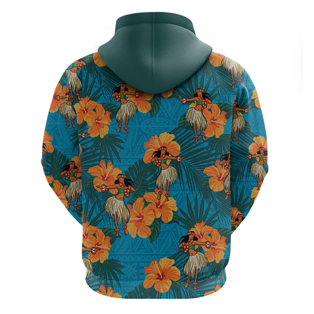 Hawaii Luau Party Zip Hoodie Dancing Girl Tropical Flowers LT14 - Polynesian Pride