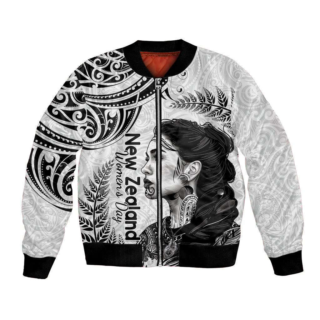 New Zealand Women's Day Bomber Jacket Aotearoa Kia Whakapumau Te Mana Wahine LT14 Unisex White - Polynesian Pride