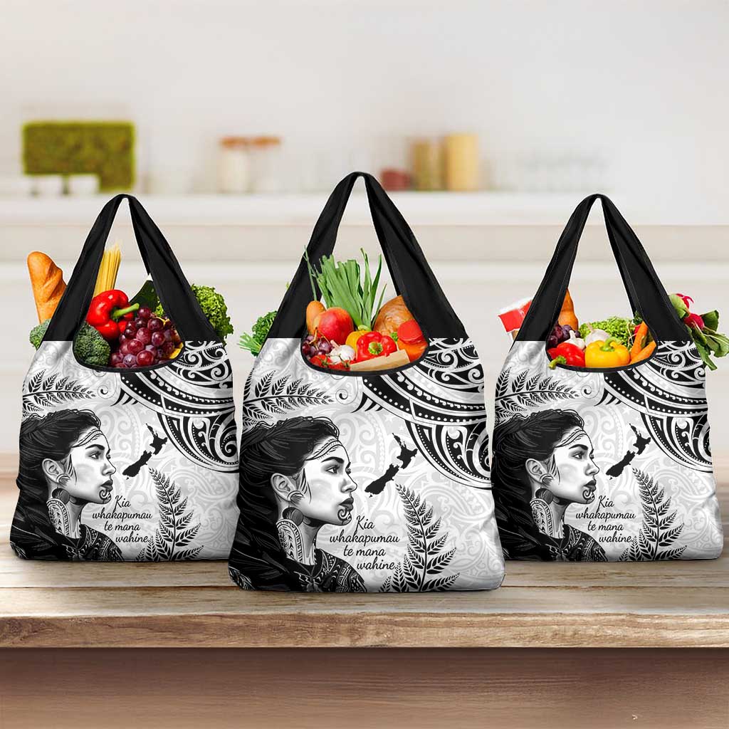 New Zealand Women's Day Grocery Bag Aotearoa Kia Whakapumau Te Mana Wahine LT14 3-pack One Size White - Polynesian Pride