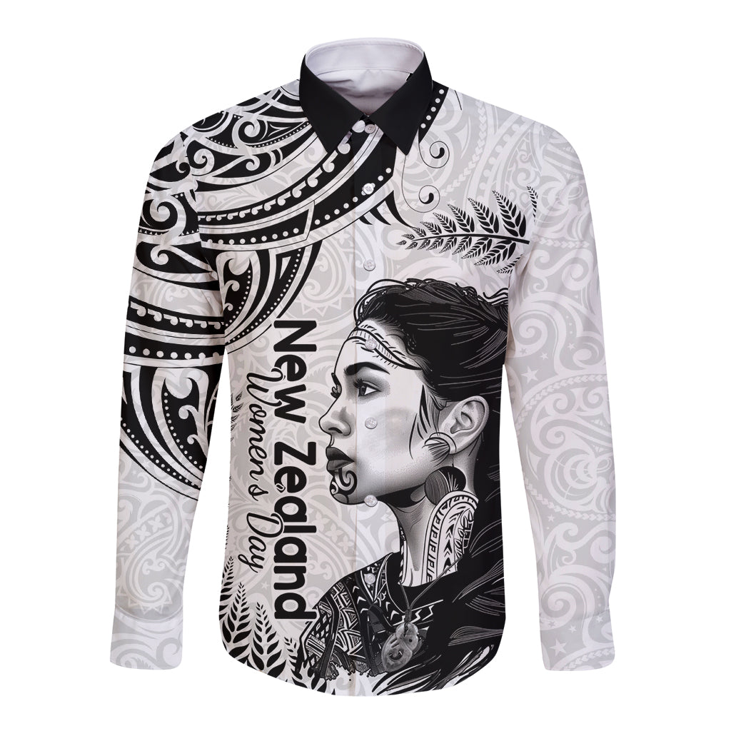 New Zealand Women's Day Long Sleeve Button Shirt Aotearoa Kia Whakapumau Te Mana Wahine LT14 Unisex White - Polynesian Pride