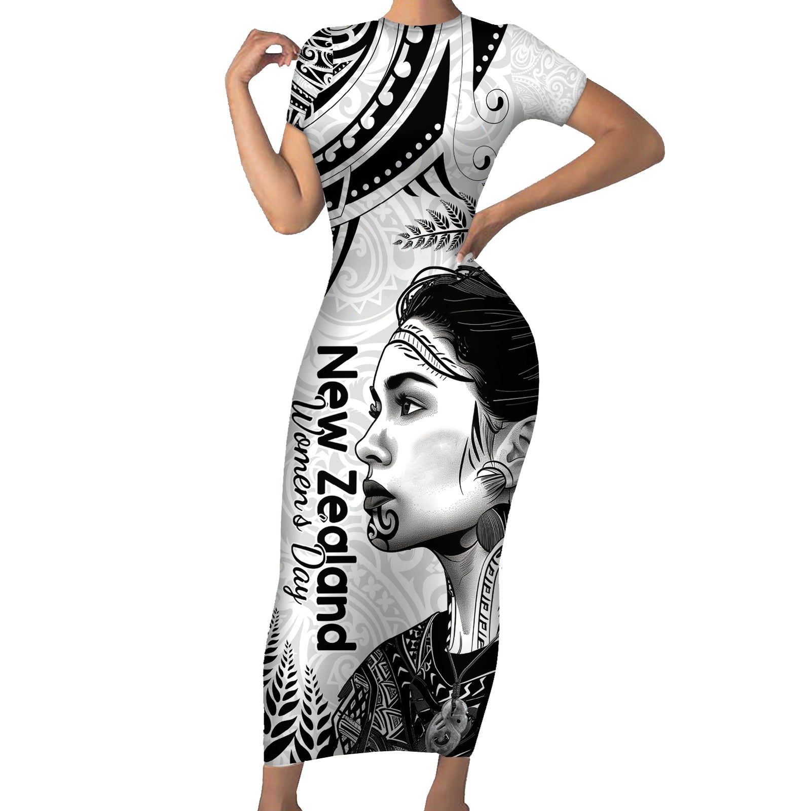 New Zealand Women's Day Short Sleeve Bodycon Dress Aotearoa Kia Whakapumau Te Mana Wahine LT14 Long Dress White - Polynesian Pride