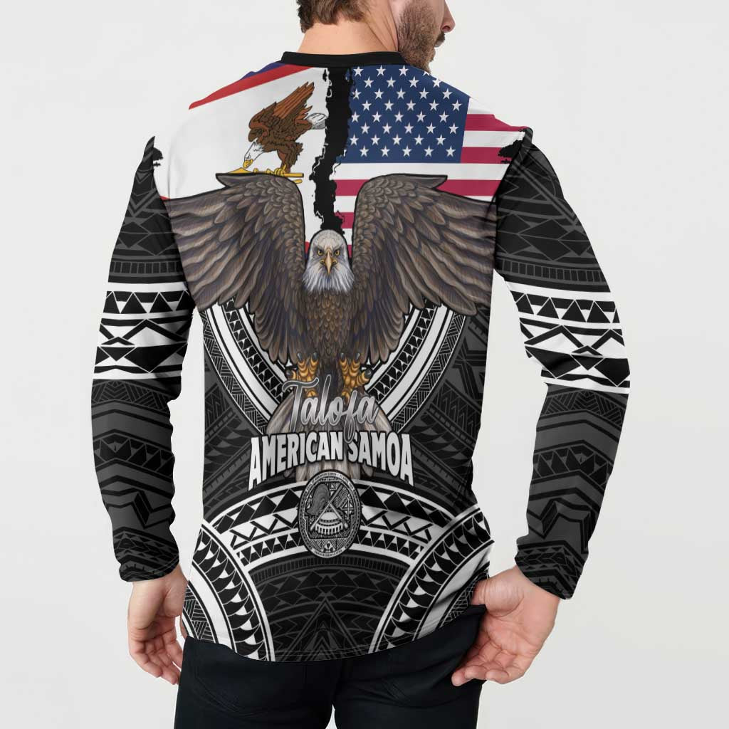 Talofa American Samoa Flag Day Button Sweatshirt Bald Eagle Polynesian Tattoo LT14 - Polynesian Pride