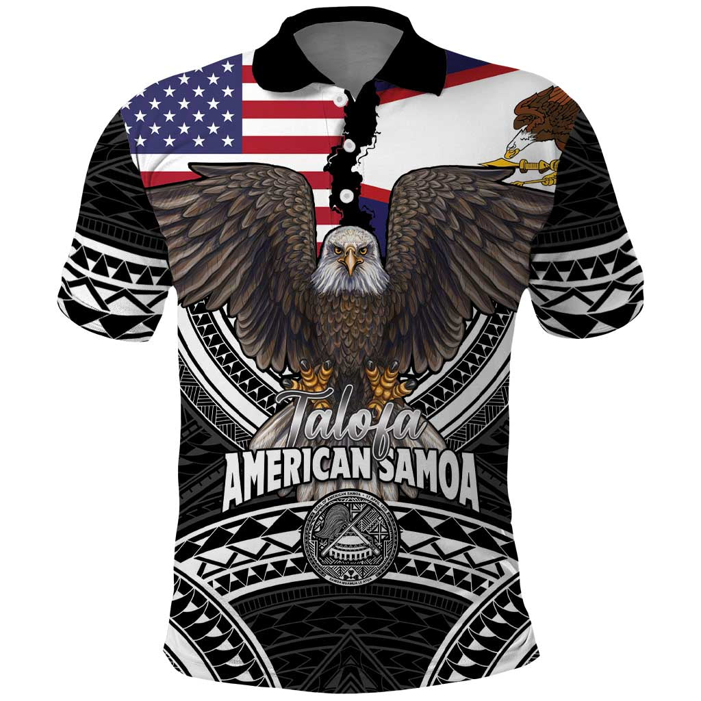 Talofa American Samoa Flag Day Polo Shirt Bald Eagle Polynesian Tattoo