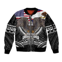 Talofa American Samoa Flag Day Sleeve Zip Bomber Jacket Bald Eagle Polynesian Tattoo LT14 Unisex Black - Polynesian Pride