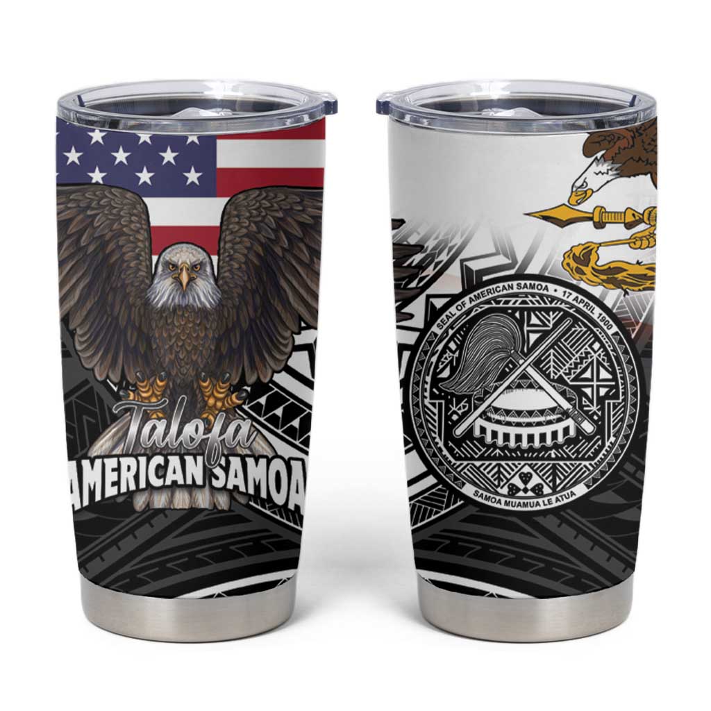 Talofa American Samoa Flag Day Tumbler Cup Bald Eagle Polynesian Tattoo LT14 Black - Polynesian Pride