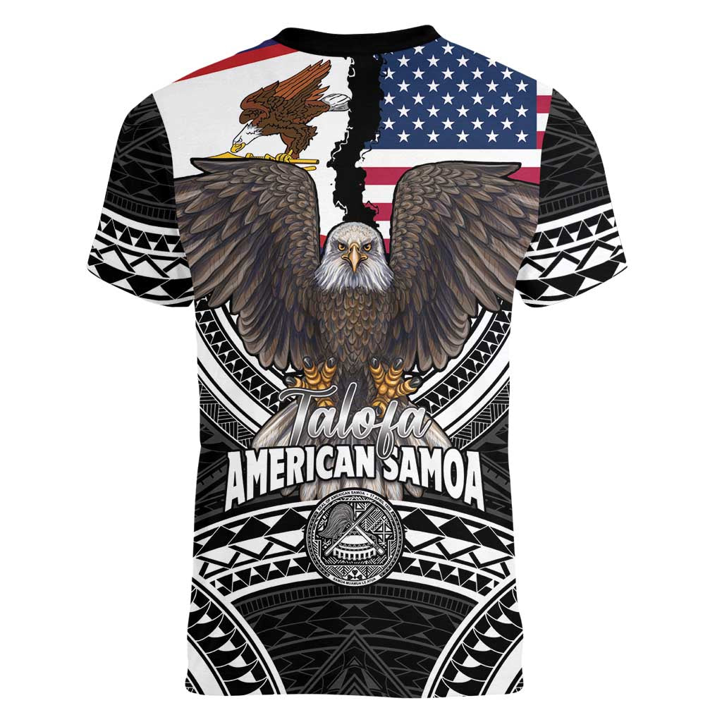 Talofa American Samoa Flag Day Women V-Neck T-Shirt Bald Eagle Polynesian Tattoo