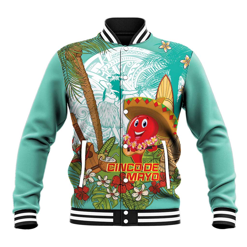 Hawaii Cinco de Mayo Baseball Jacket Chili Pepper Hula Girl Tropical Vibes LT14 Unisex Turquoise - Polynesian Pride