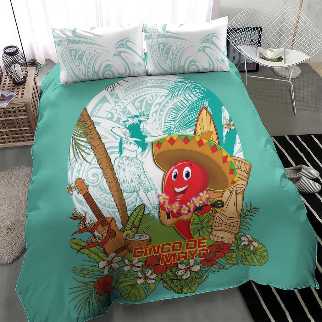 Hawaii Cinco de Mayo Bedding Set Chili Pepper Hula Girl Tropical Vibes