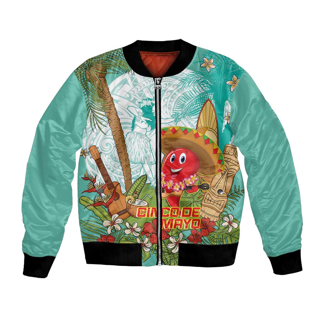 Hawaii Cinco de Mayo Bomber Jacket Chili Pepper Hula Girl Tropical Vibes LT14 Unisex Turquoise - Polynesian Pride