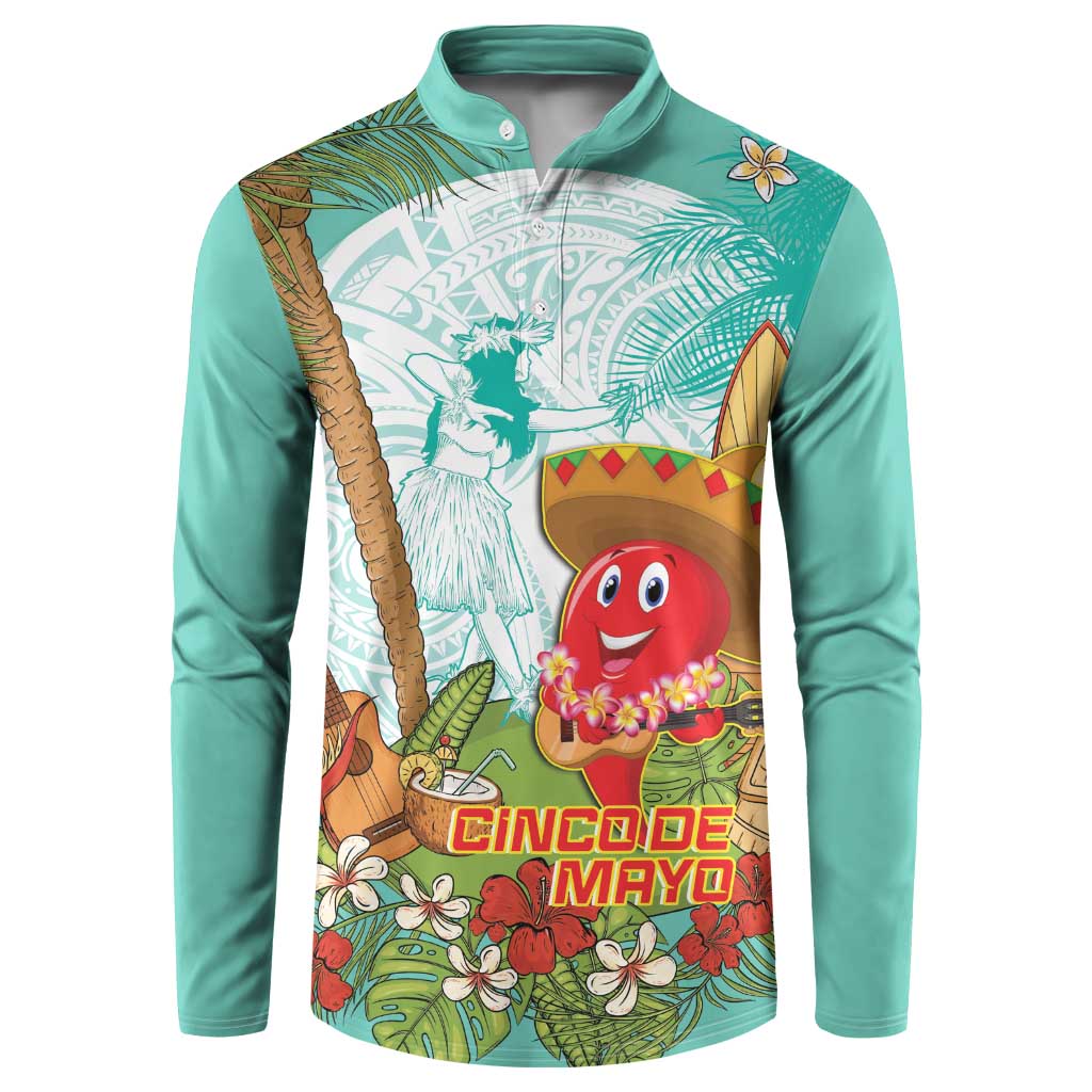 Hawaii Cinco de Mayo Button Sweatshirt Chili Pepper Hula Girl Tropical Vibes LT14 Turquoise - Polynesian Pride