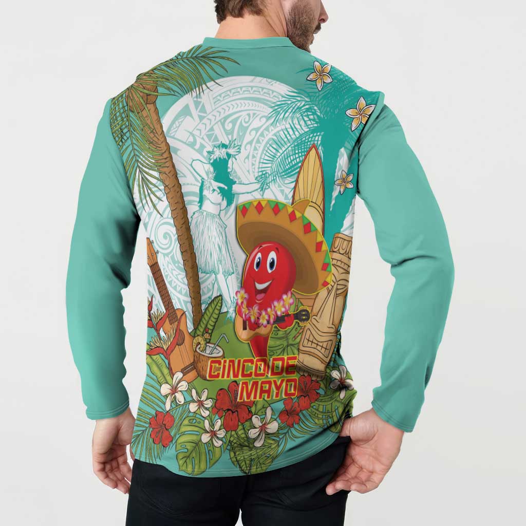 Hawaii Cinco de Mayo Button Sweatshirt Chili Pepper Hula Girl Tropical Vibes LT14 - Polynesian Pride