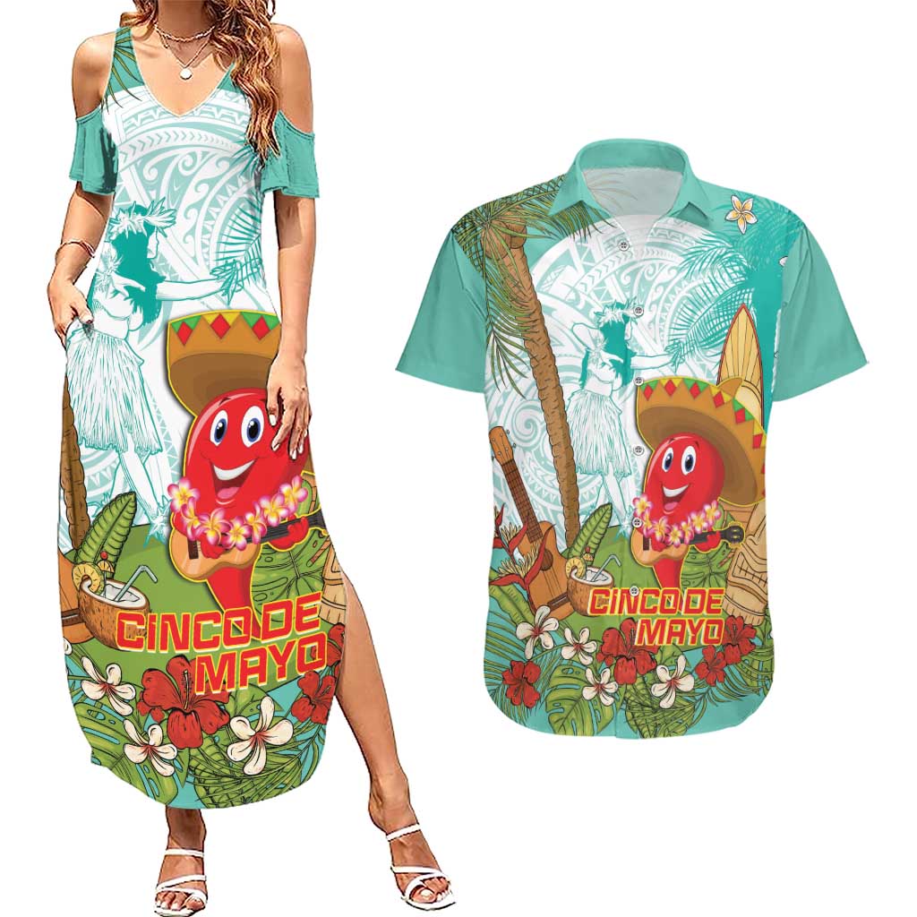 Hawaii Cinco de Mayo Couples Matching Summer Maxi Dress and Hawaiian Shirt Chili Pepper Hula Girl Tropical Vibes