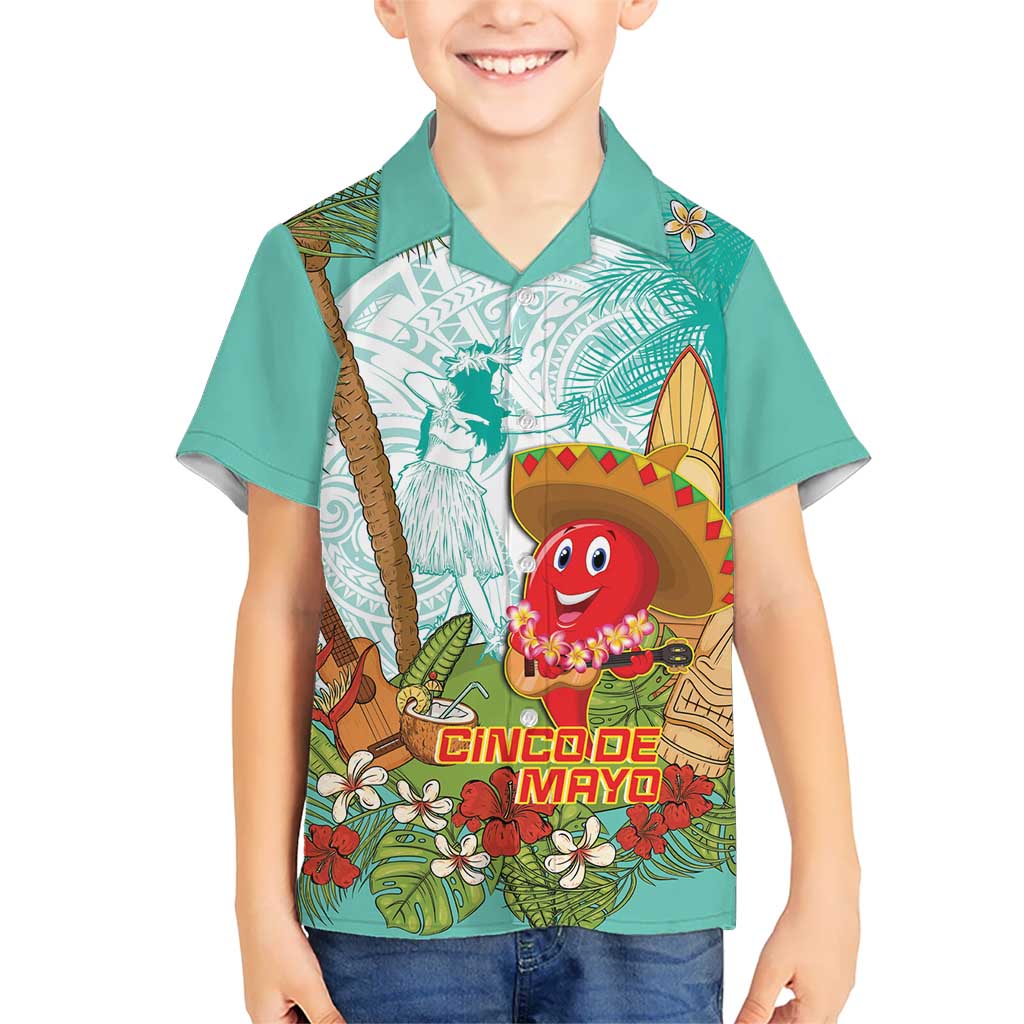 Hawaii Cinco de Mayo Kid Hawaiian Shirt Chili Pepper Hula Girl Tropical Vibes LT14 Kid Turquoise - Polynesian Pride