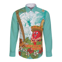 Hawaii Cinco de Mayo Long Sleeve Button Shirt Chili Pepper Hula Girl Tropical Vibes LT14 Unisex Turquoise - Polynesian Pride