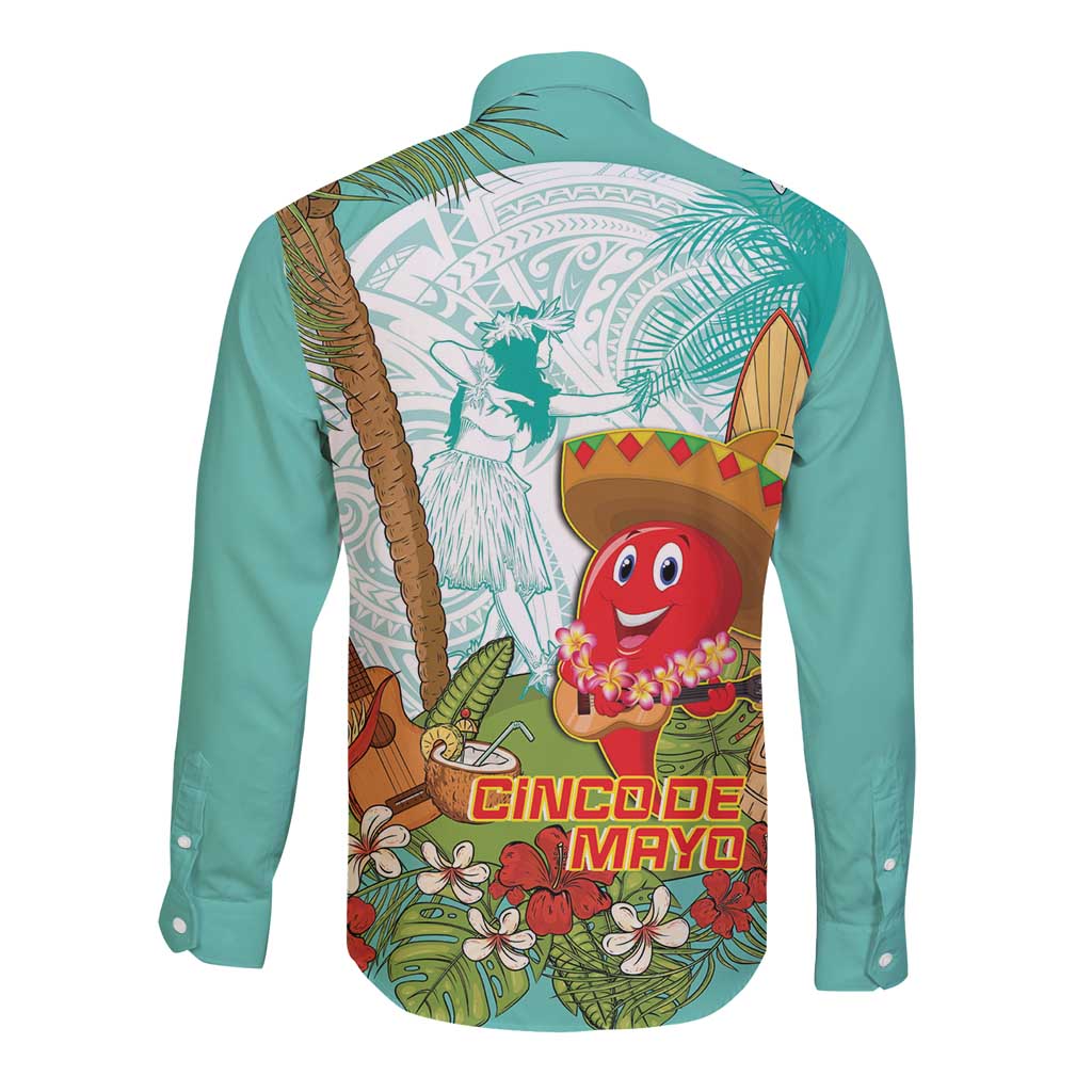 Hawaii Cinco de Mayo Long Sleeve Button Shirt Chili Pepper Hula Girl Tropical Vibes LT14 - Polynesian Pride