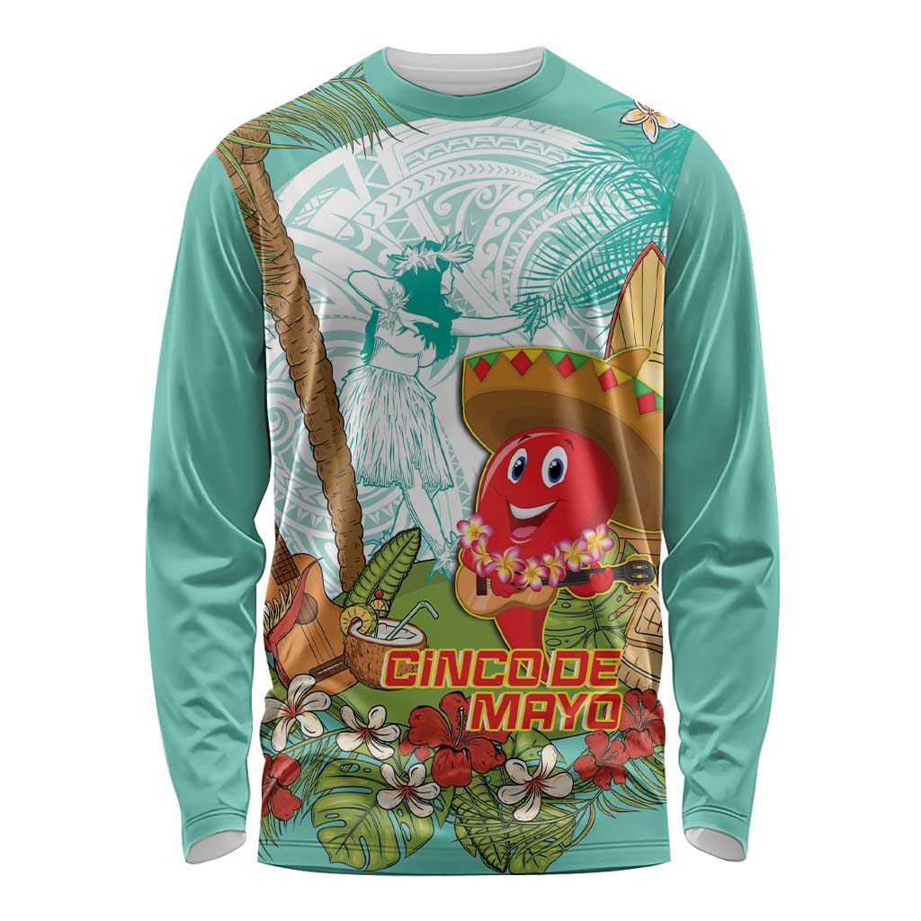 Hawaii Cinco de Mayo Long Sleeve Shirt Chili Pepper Hula Girl Tropical Vibes LT14 Unisex Turquoise - Polynesian Pride