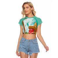 Hawaii Cinco de Mayo Raglan Cropped T Shirt Chili Pepper Hula Girl Tropical Vibes LT14 Female Turquoise - Polynesian Pride