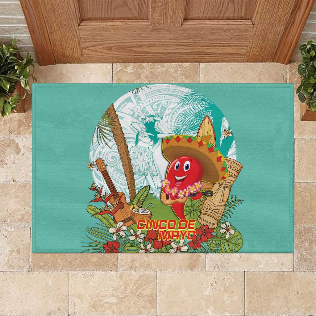 Hawaii Cinco de Mayo Rubber Doormat Chili Pepper Hula Girl Tropical Vibes LT14 Turquoise - Polynesian Pride