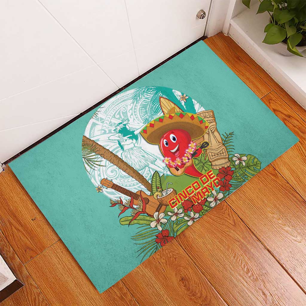 Hawaii Cinco de Mayo Rubber Doormat Chili Pepper Hula Girl Tropical Vibes LT14 - Polynesian Pride