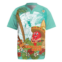 Hawaii Cinco de Mayo Rugby Jersey Chili Pepper Hula Girl Tropical Vibes LT14 Turquoise - Polynesian Pride