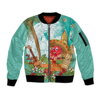 Hawaii Cinco de Mayo Sleeve Zip Bomber Jacket Chili Pepper Hula Girl Tropical Vibes LT14 Unisex Turquoise - Polynesian Pride