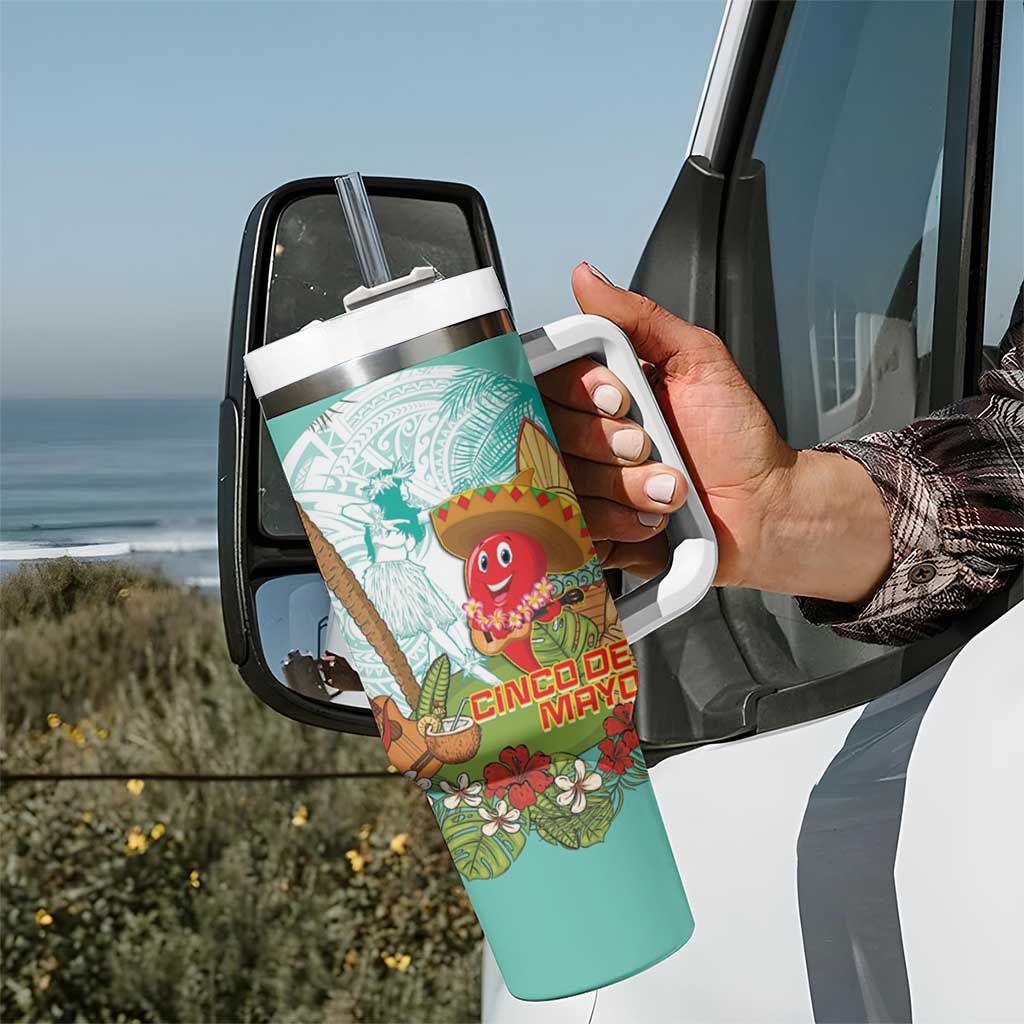 Hawaii Cinco de Mayo Tumbler With Handle Chili Pepper Hula Girl Tropical Vibes