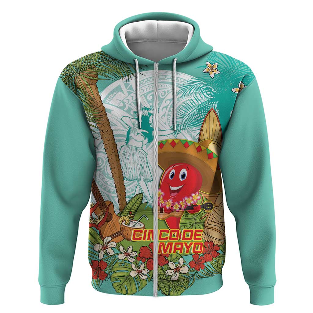 Hawaii Cinco de Mayo Zip Hoodie Chili Pepper Hula Girl Tropical Vibes LT14 Zip Hoodie Turquoise - Polynesian Pride