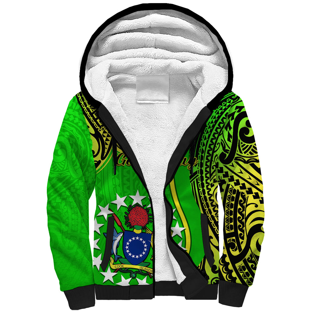 Personalised Cook Islands Sherpa Hoodie Mangaia Gospel Day Green Version LT14 Unisex Green - Polynesian Pride