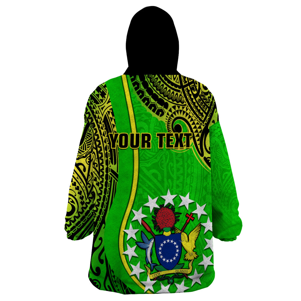 Personalised Cook Islands Wearable Blanket Hoodie Mangaia Gospel Day Green Version LT14 - Polynesian Pride