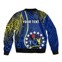 Personalised Cook Islands Bomber Jacket Mangaia Gospel Day Blue Version LT14 - Polynesian Pride