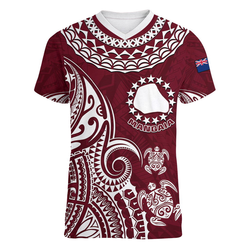 Personalised Mangaia Cook Islands Women V Neck T Shirt Polynesian Sea Turtle LT14 - Polynesian Pride