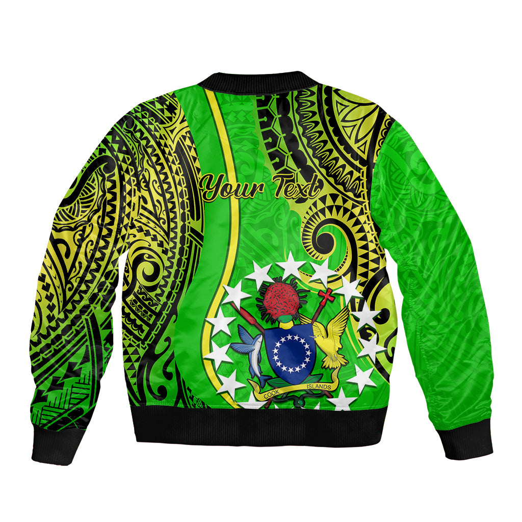 Personalised Cook Islands Sleeve Zip Bomber Jacket Kuki Airani Coat Of Arms LT14 - Polynesian Pride