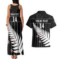 Custom New Zealand Silver Fern Cricket Couples Matching Tank Maxi Dress and Hawaiian Shirt Aotearoa Maori Go Black Cap LT14 - Polynesian Pride