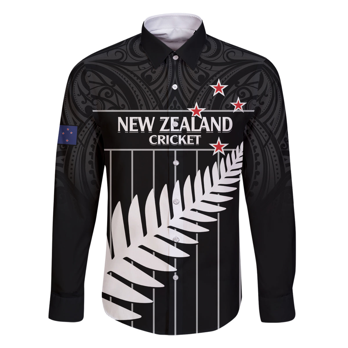 Custom New Zealand Silver Fern Cricket Family Matching Summer Maxi Dress and Hawaiian Shirt Aotearoa Maori Go Black Cap LT14 Dad's Shirt - Long Sleeve Black - Polynesian Pride