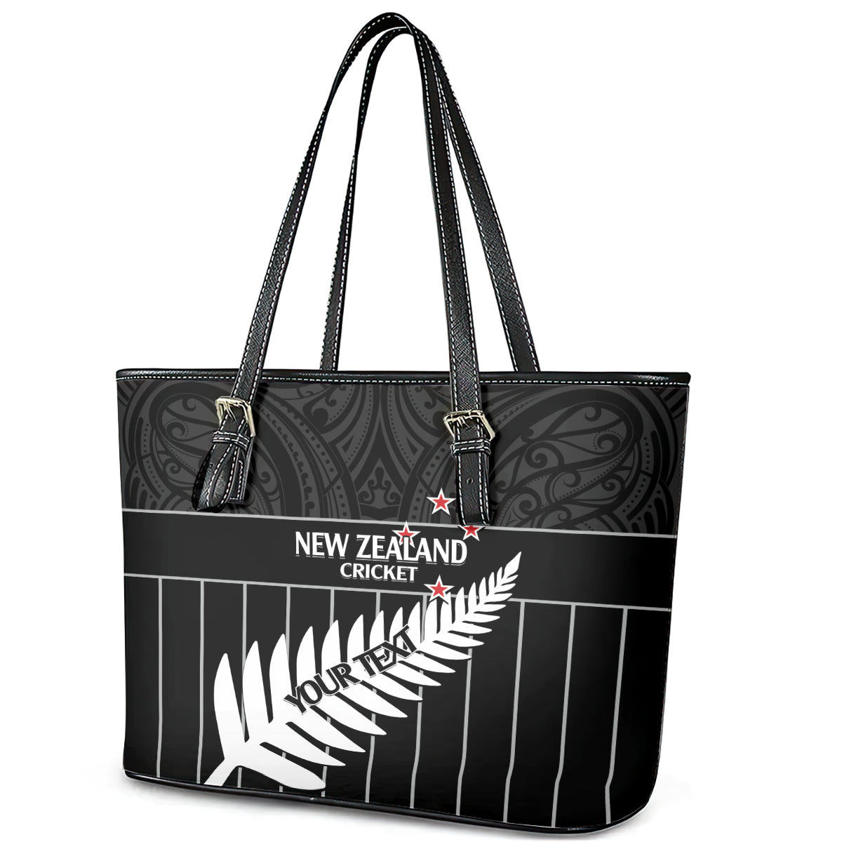 Custom New Zealand Silver Fern Cricket Leather Tote Bag Aotearoa Maori Go Black Cap LT14 - Polynesian Pride