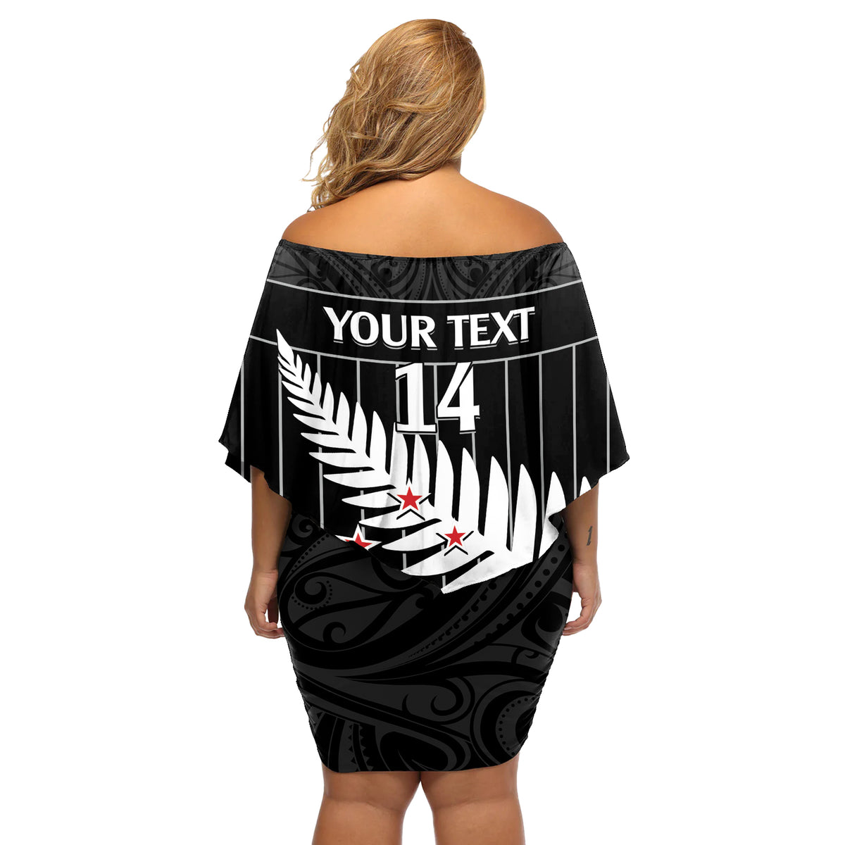 Custom New Zealand Silver Fern Cricket Off Shoulder Short Dress Aotearoa Maori Go Black Cap