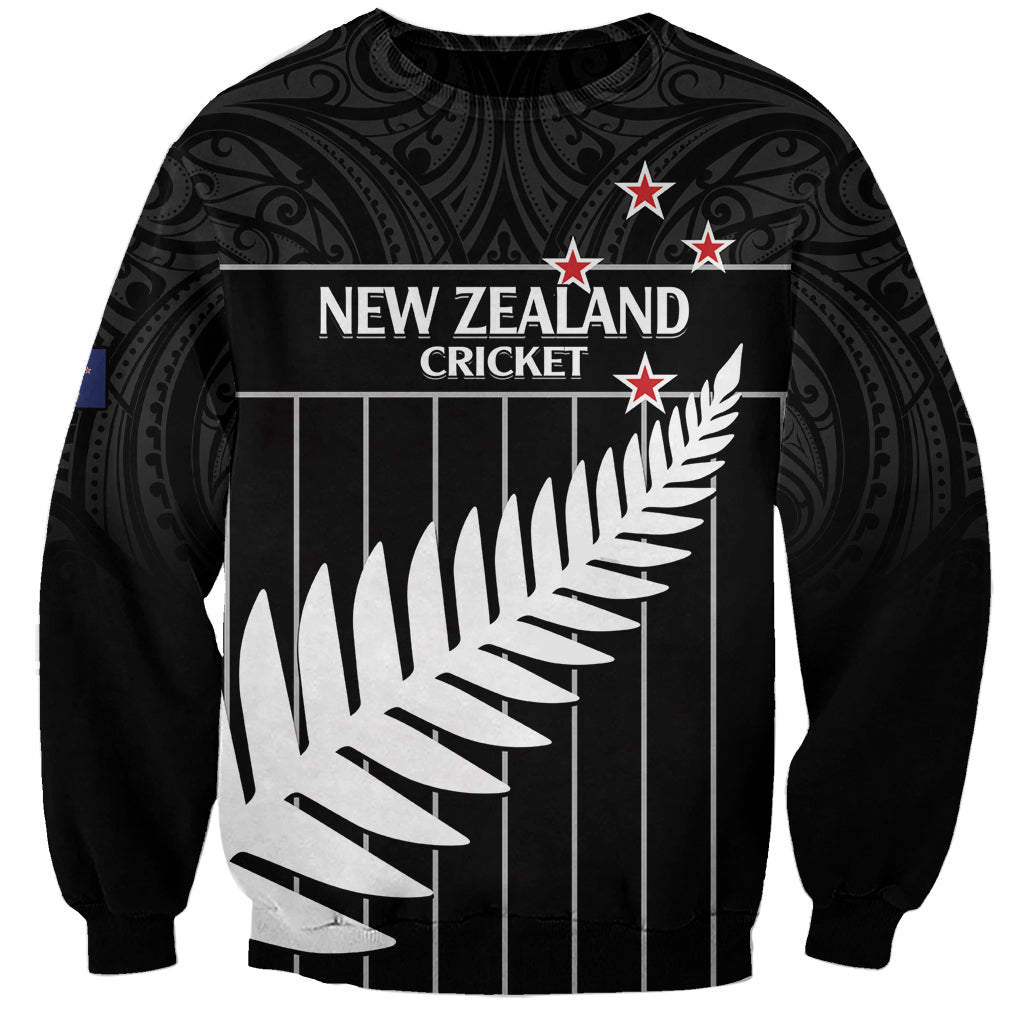 Custom New Zealand Silver Fern Cricket Sweatshirt Aotearoa Maori Go Black Cap LT14 Unisex Black - Polynesian Pride