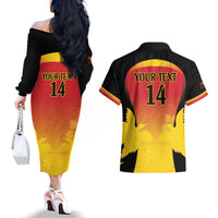 Custom Papua New Guinea Cricket Couples Matching Off The Shoulder Long Sleeve Dress and Hawaiian Shirt 2024 Go PNG