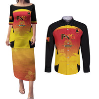 Custom Papua New Guinea Cricket Couples Matching Puletasi and Long Sleeve Button Shirt 2024 Go PNG