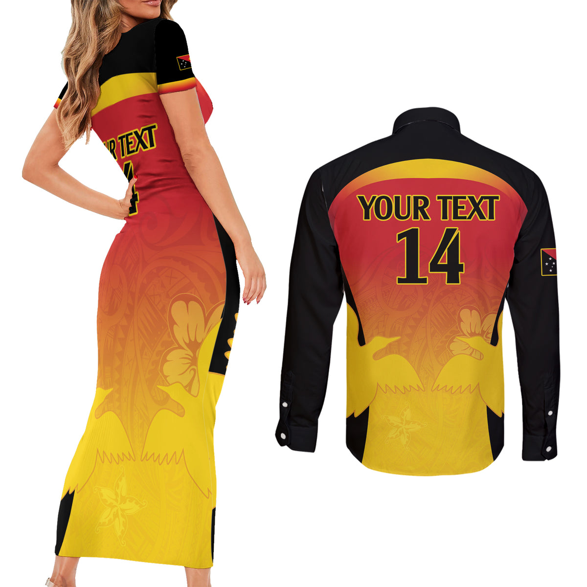 Custom Papua New Guinea Cricket Couples Matching Short Sleeve Bodycon Dress and Long Sleeve Button Shirt 2024 Go PNG