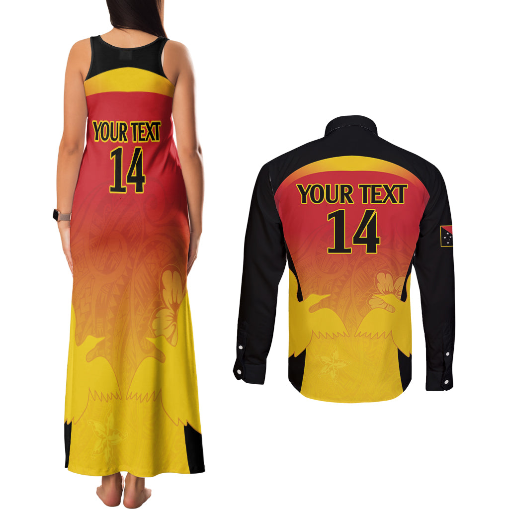 Custom Papua New Guinea Cricket Couples Matching Tank Maxi Dress and Long Sleeve Button Shirt 2024 Go PNG