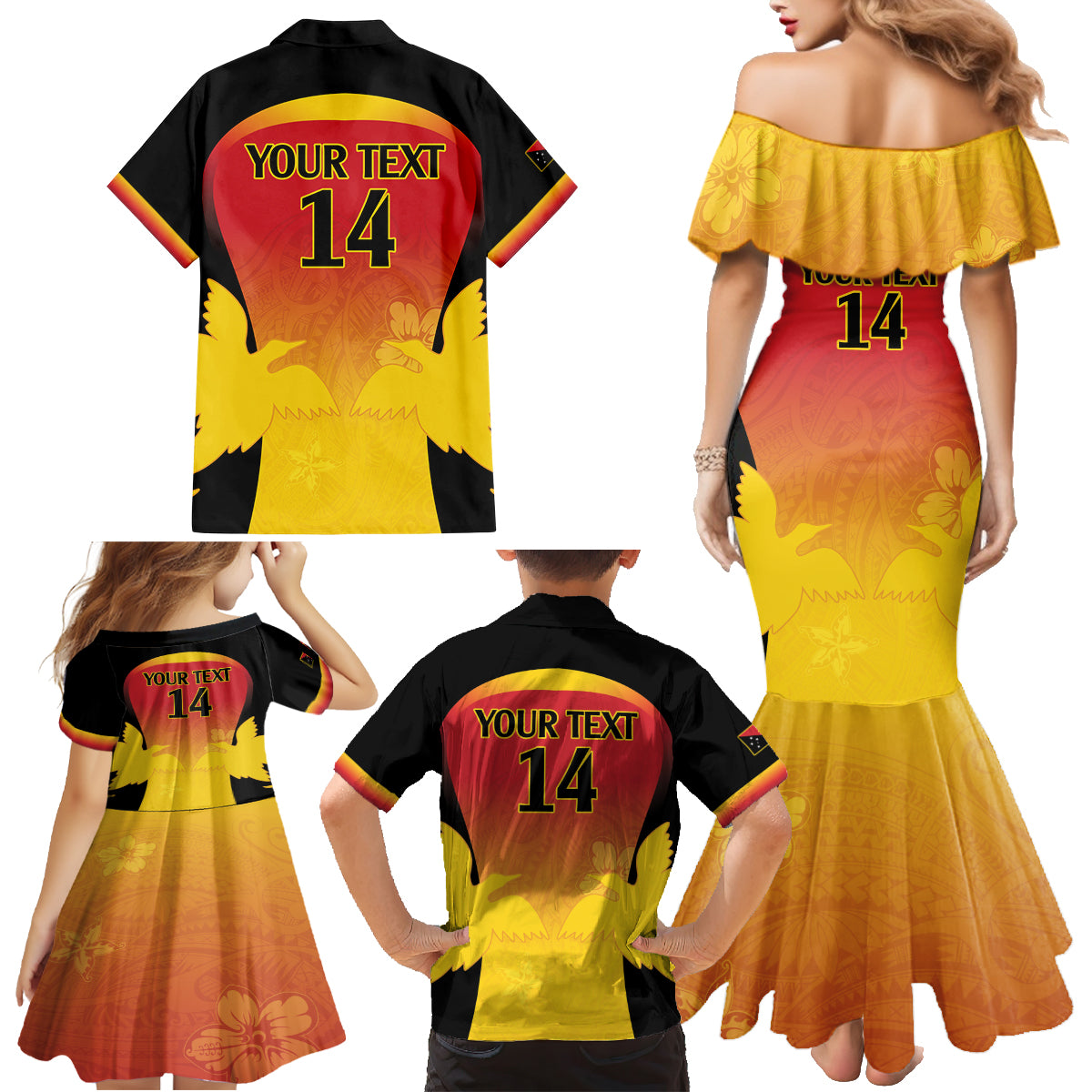 Custom Papua New Guinea Cricket Family Matching Mermaid Dress and Hawaiian Shirt 2024 Go PNG