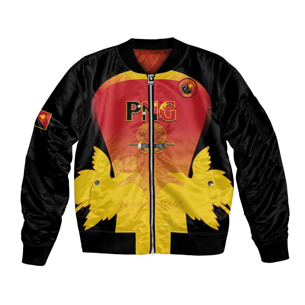 Custom Papua New Guinea Cricket Sleeve Zip Bomber Jacket 2024 Go PNG