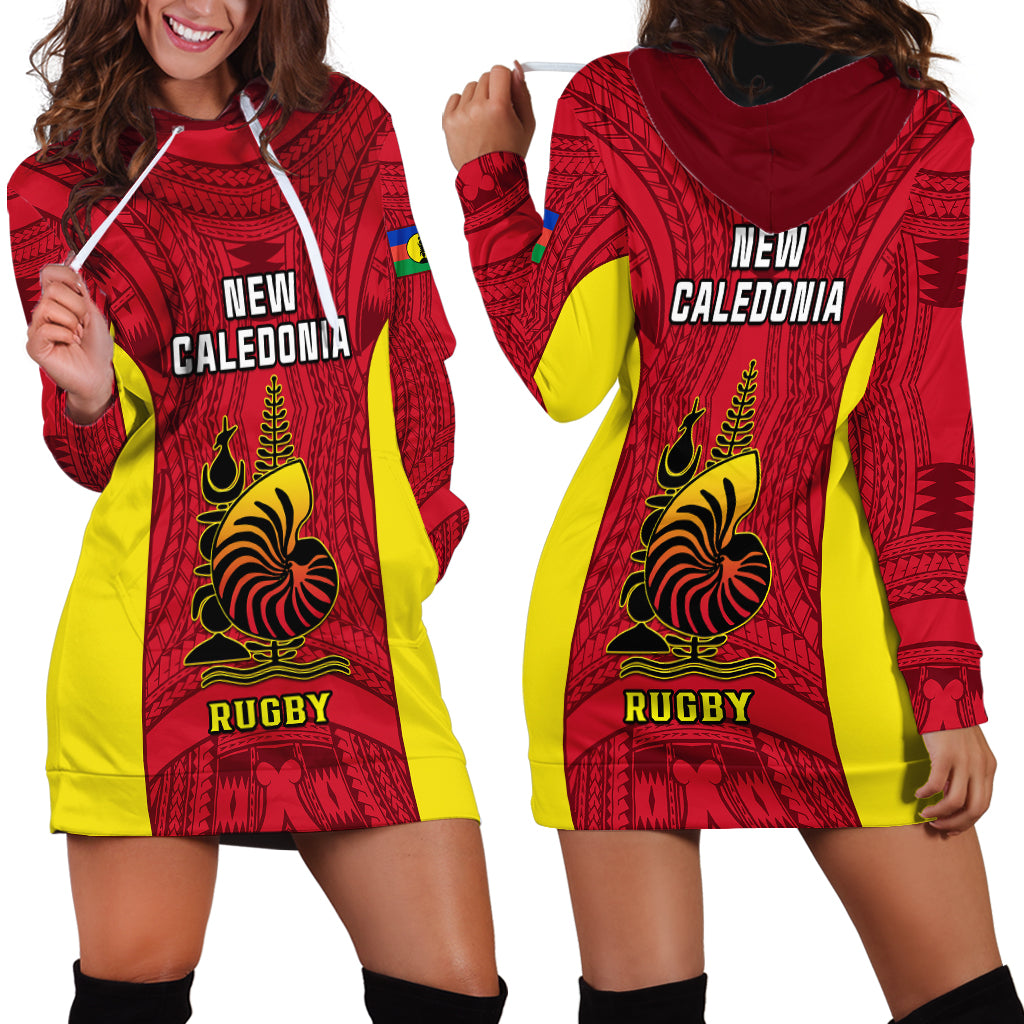 New Caledonia Rugby Hoodie Dress Coat Of Arms Mix Polynesian Pattern LT14 - Polynesian Pride