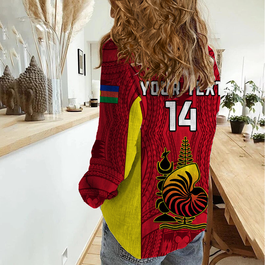 Personalised New Caledonia Rugby Women Casual Shirt Coat Of Arms Mix Polynesian Pattern LT14 - Polynesian Pride