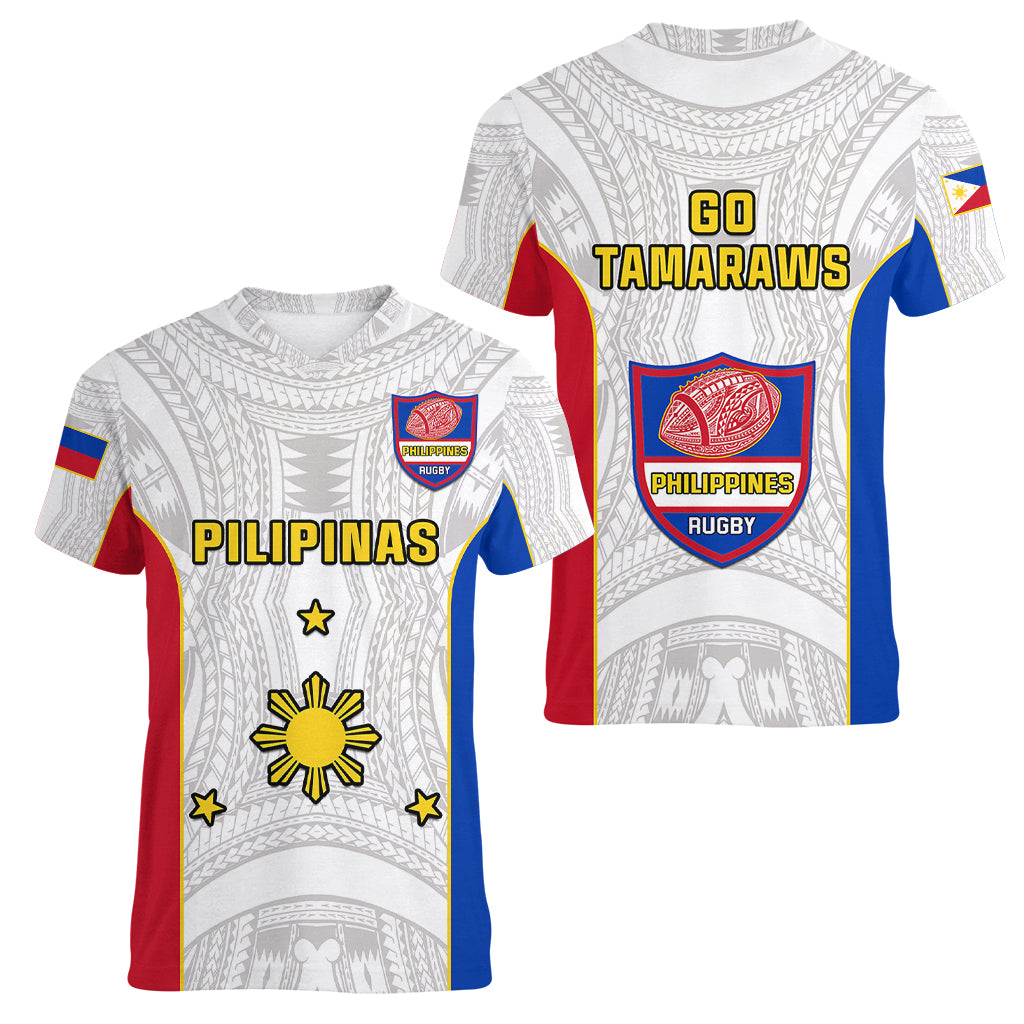 Philippines Rugby Women V Neck T Shirt Pacific Pilipinas Go Tamaraws LT14 - Polynesian Pride